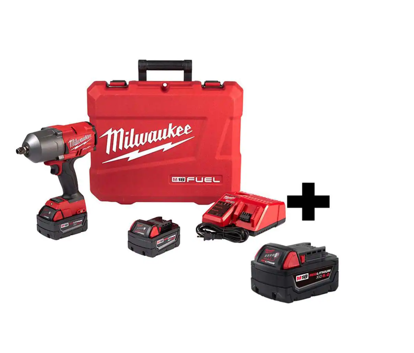 Milwaukee 2767-22-48-11-1850 M18 FUEL 18V Lithium-Ion Brushless Cordless 1/2 in. Impact Wrench W/ Friction Ring Kit W/ M18 5.0Ah Battery