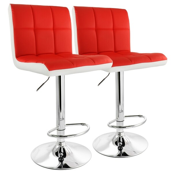 Elama 2 Piece Faux Leather Tufted Bar Stool in Black and White with Chrome Base