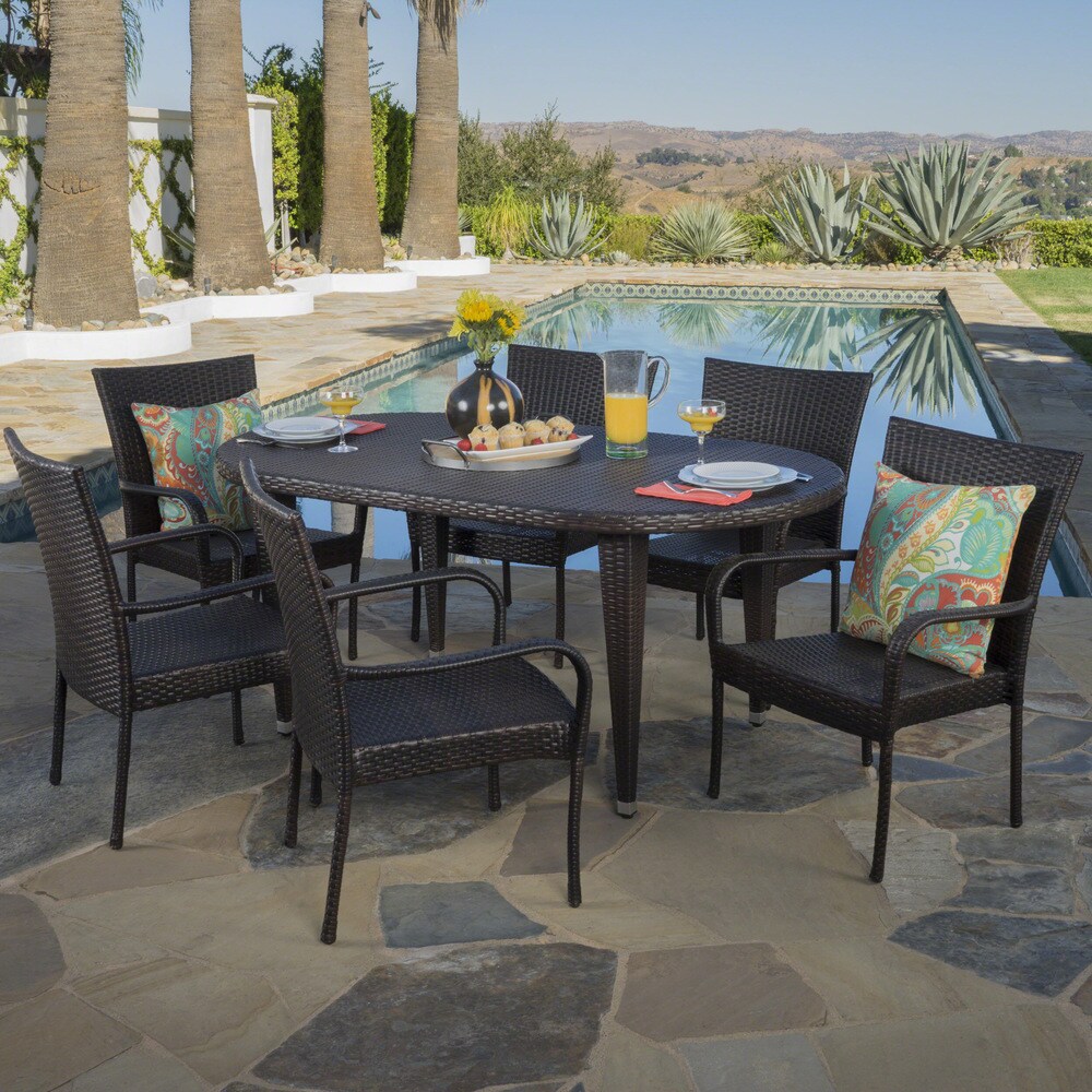 Sophia Outdoor 7 piece Oval Wicker Dining Set by Christopher Knight Home