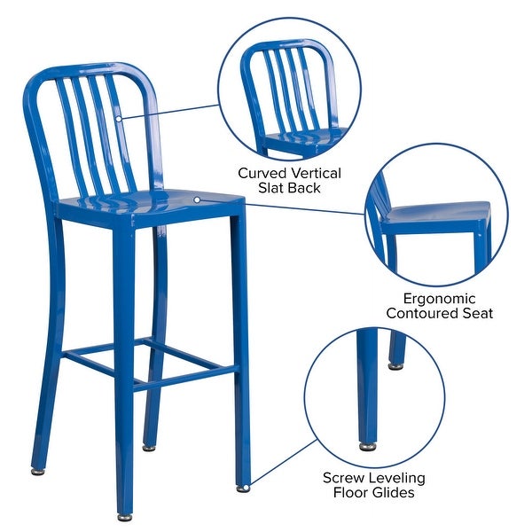 2 Pack 30'' High Metal Indoor-Outdoor Barstool with Vertical Slat Back