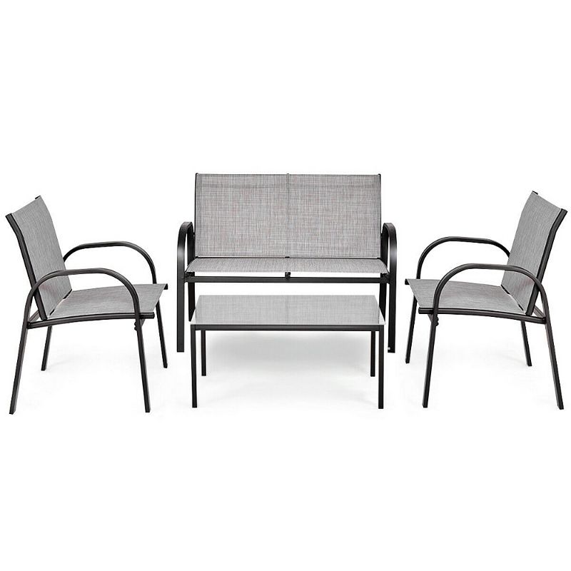 4 Pieces Patio Furniture Set with Glass Top Coffee Table