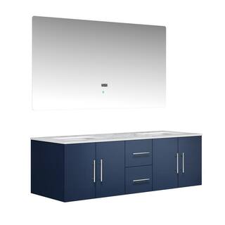 Lexora Geneva 60 in. W x 22 in. D Navy Blue Double Bath Vanity Carrara Marble Top and 60 in. LED Mirror LG192260DEDSLM60