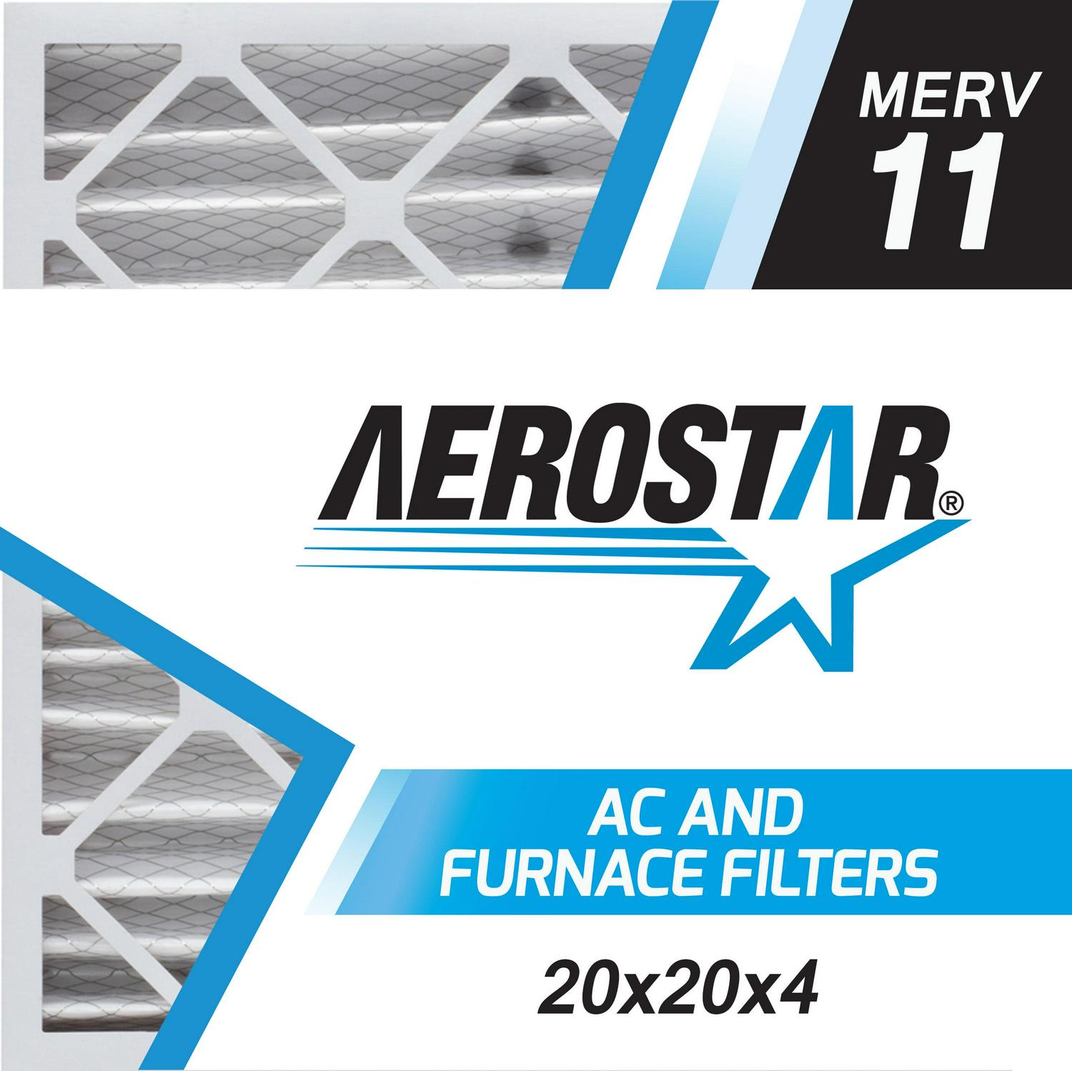 Aerostar Filter 20x20x4 MERV 11， 19 1/2 x 19 1/2 x 3 3/4 ， Box of 2