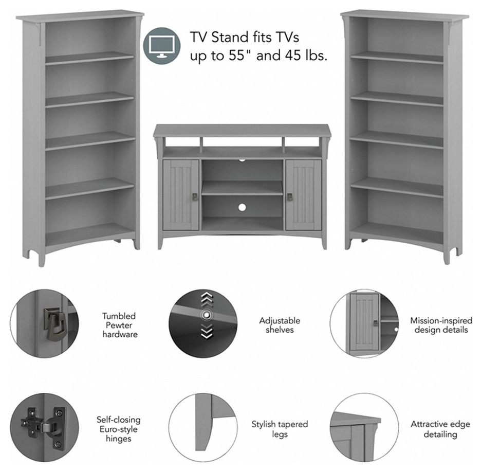 Salinas TV Stand for 55 Inch TV w/ Bookcases in Cape Cod Gray   Engineered Wood   Transitional   Entertainment Centers And Tv Stands   by Homesquare  Houzz