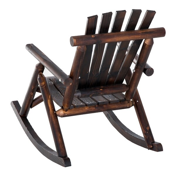 Outsunny Outdoor Rustic Adirondack Rocking Chair，Fir Wood Log Slatted Design Patio Rocker for Porch Garden Lounging