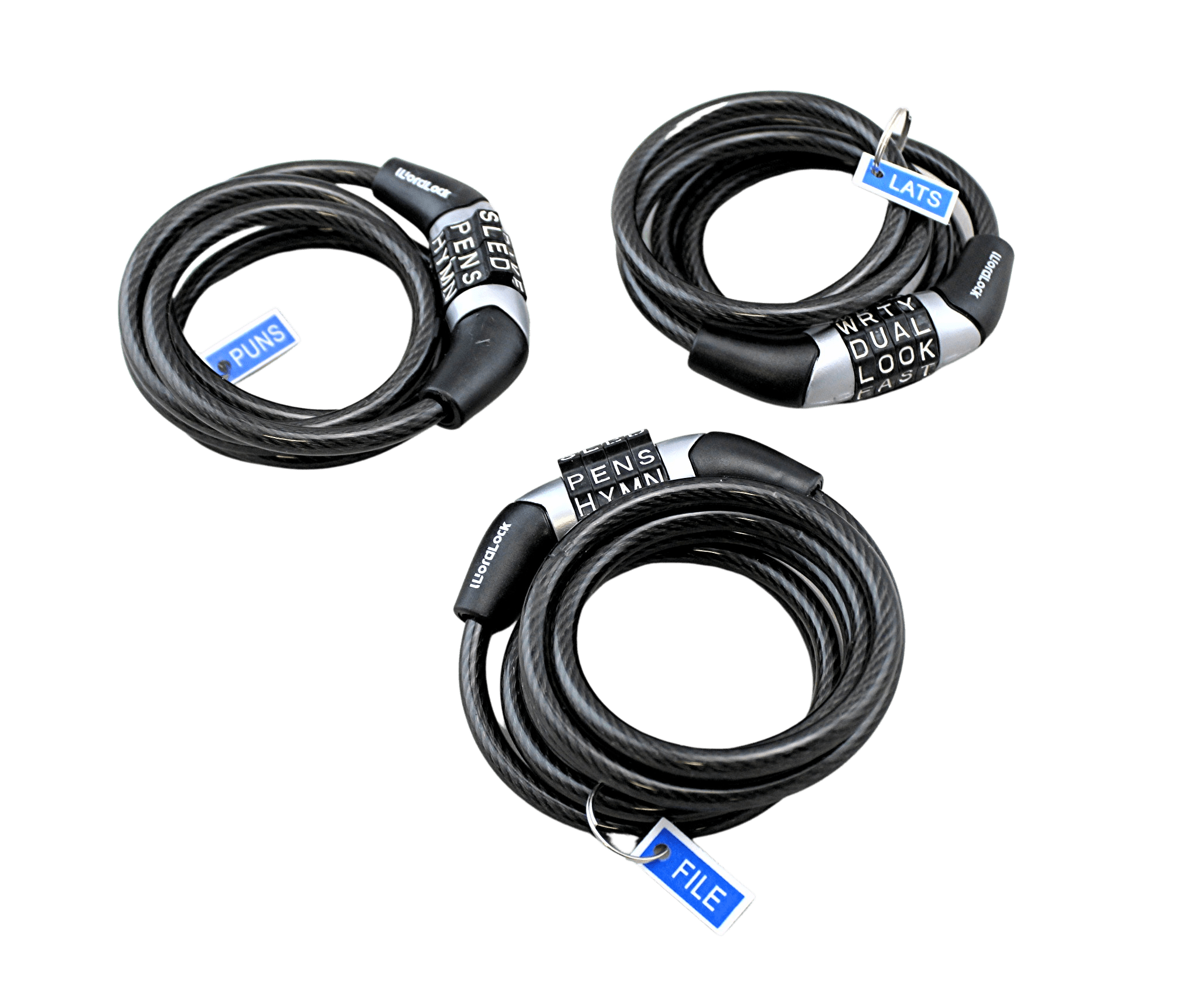 3 pack Word Alpha Combination Bicycle Lock Flexible Steel Bike Cable 4 ft Easy to Remember Word Supplied Ideal for Skateboards， and Sports Equipment Black