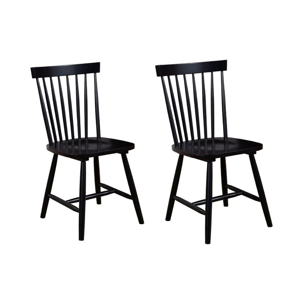 Ray 18 Inch Dining Side Chair， Rubberwood， Windsor Back， Set of 2， Black - 19.5 L x 18 W x 34 H