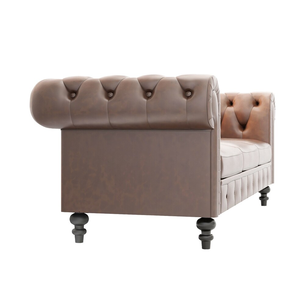 Chesterfield Tufted Cognac Brown Sofa