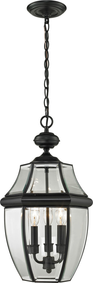 Three Light Oil Rubbed Bronze Clear Beveled Glass Hanging Lantern   Traditional   Outdoor Hanging Lights   by HedgeApple  Houzz