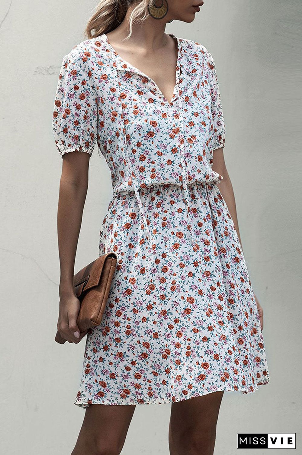 Fashion Casual Print Split Joint V Neck A Line Dresses