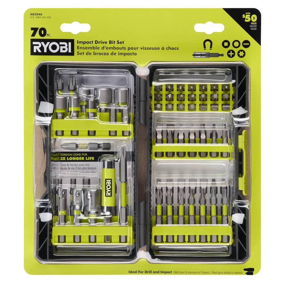 RYOBI Bi-Metal Impact Rated Screwdriver Drill Bit Kit (70-Piece) AR2040