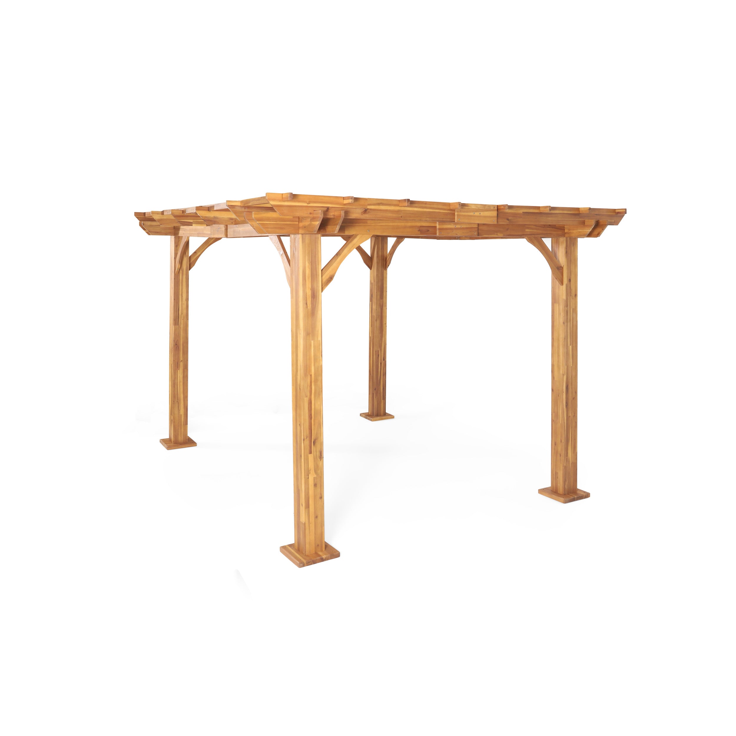 Evatt Outdoor 12' x 10' Acacia Wood Pergola, Teak