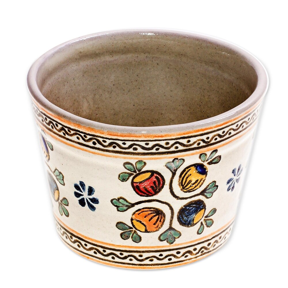 Novica Handmade Puebla Courtyard Ceramic Flower Pot
