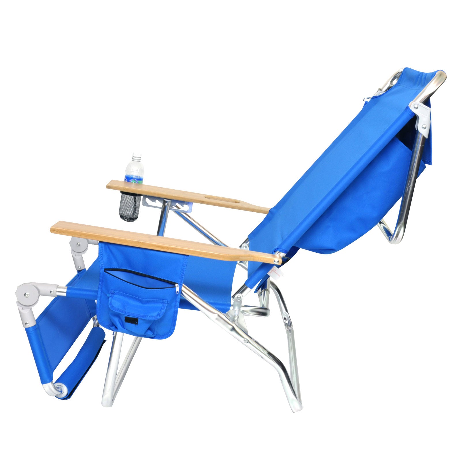 Deluxe 3 in 1 Lay Flat Aluminum Beach Chair Lounger with Drink Holder and Large Storage Pouch