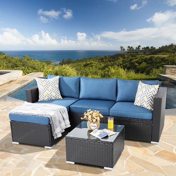 Futzca Outdoor Furniture Patio Sets，Low Back AllWeather Small Rattan Sectional Sofa