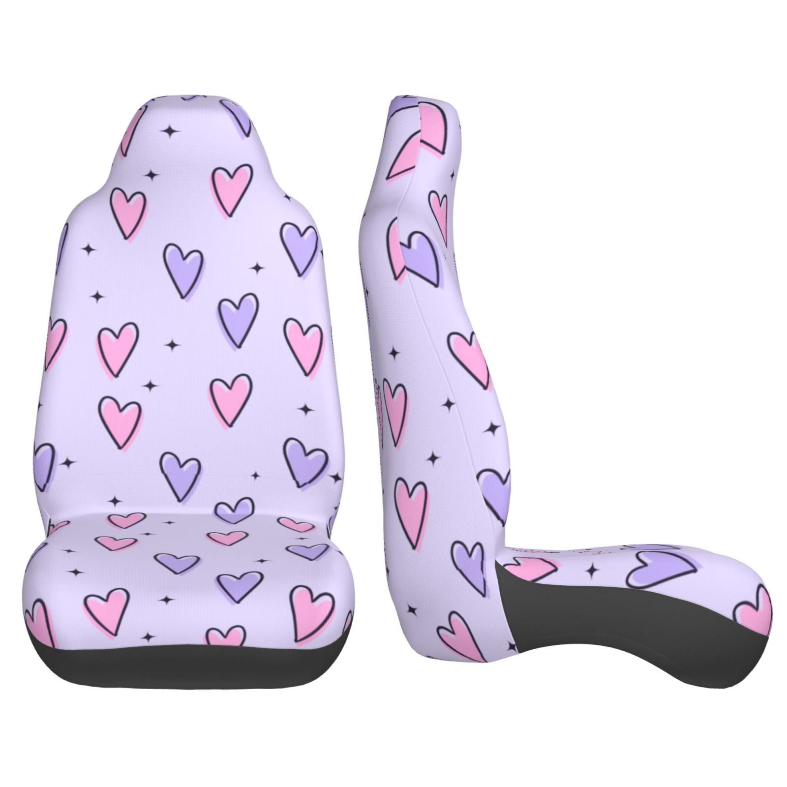 TEQUAN Front Seat Covers， Sparkles Love Heart Pattern 2 Piece Car Seat Cover Fit Most Car SUV Truck Van