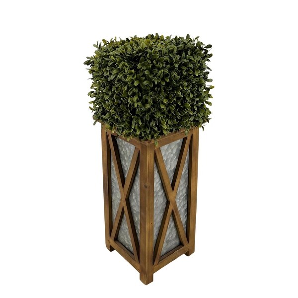 Faux Boxwood Square Topiary in Crisscross Tall Wood/ Metal