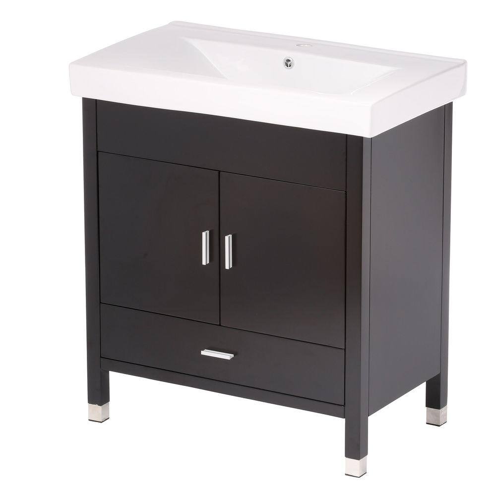 Bellaterra Home Odessa S 32 in. W Single Vanity in Black with Porcelain Vanity Top in White BT3107-S