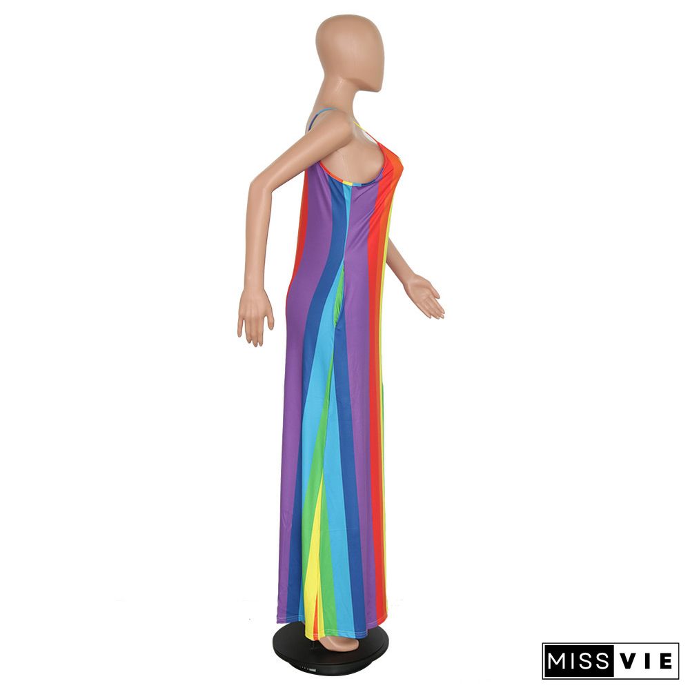 Rainbow Stylish Casual Striped Dress