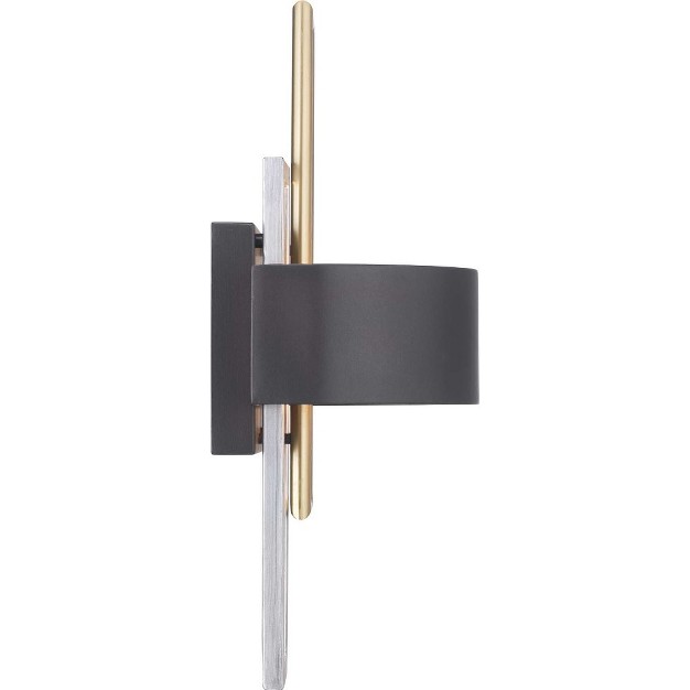 Progress Lighting Adagio 2 light Wall Sconce Black Geometric Pattern Steel Damp Rated Brushed Silver And Brass Accents