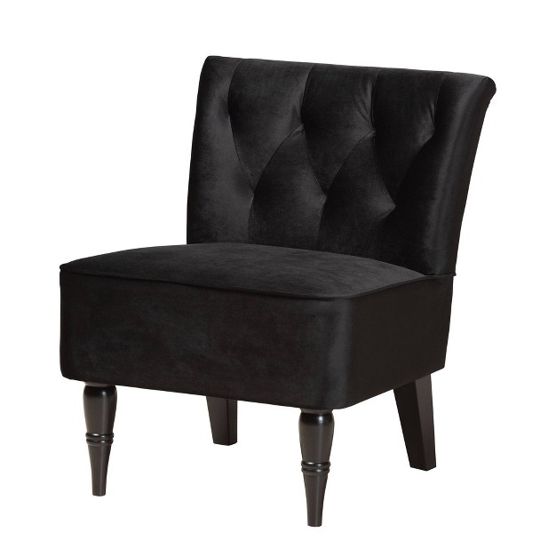 Harmon Velvet Fabric Upholstered And Wood Accent Chair Black walnut Brown Baxton Studio