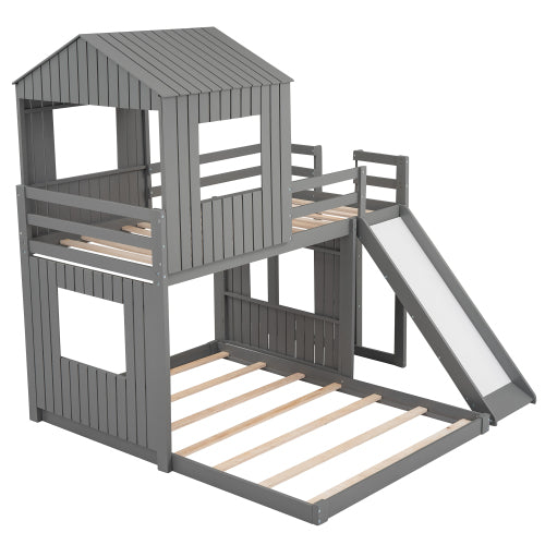 Churanty Pine Wood Bunk Bed Security, Twin-over-full, Gray