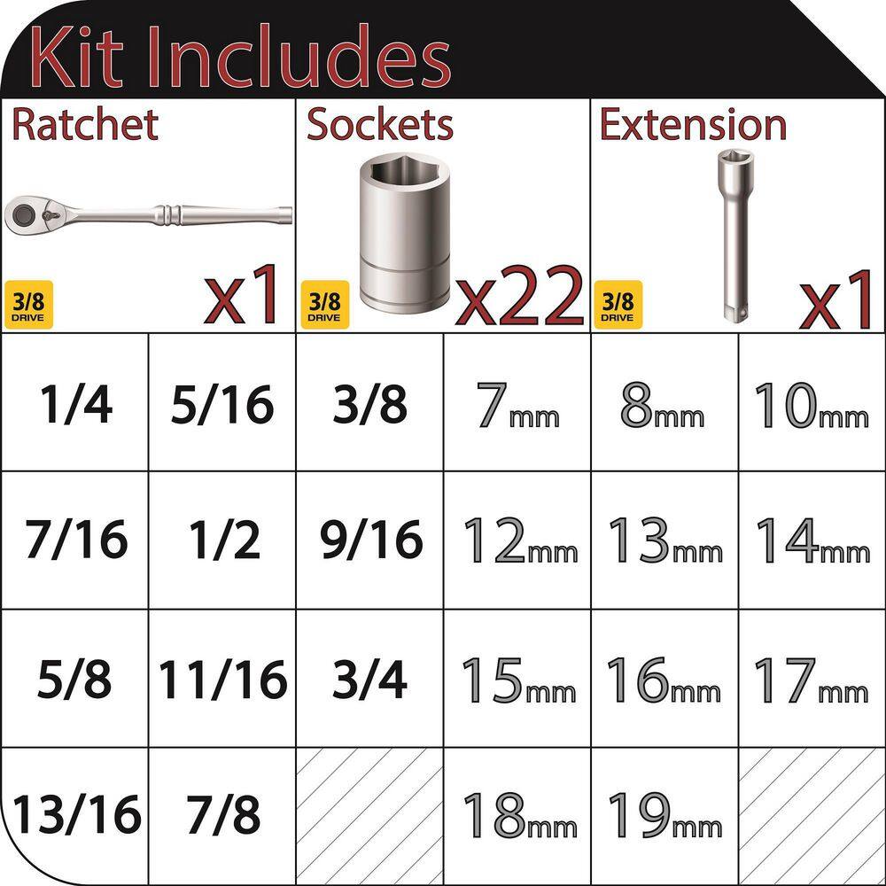 Husky 38 in. Drive Ratchet SAEMetric Standard Socket Set (24-Piece) H3D24PCSWS