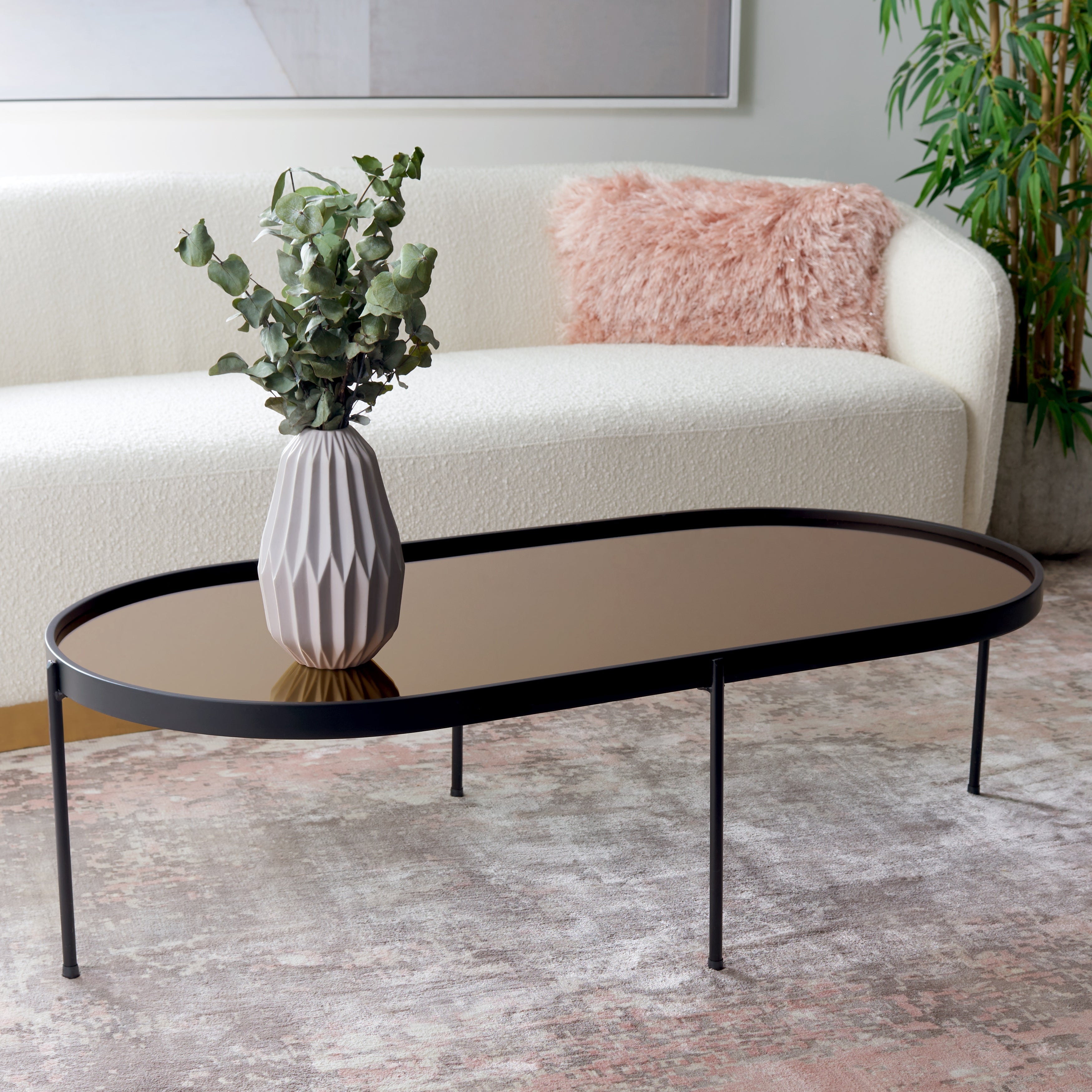 SAFAVIEH Emmerick Mirrored Oval Coffee Table - 47 in. W x 23 in. D x 14 in. H