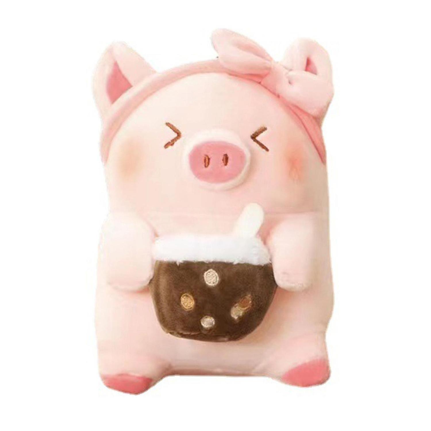 Cute Pig Plush Toy Lovely Holding Milk Tea   Pig Stuffed Plush Doll Kids Gifts