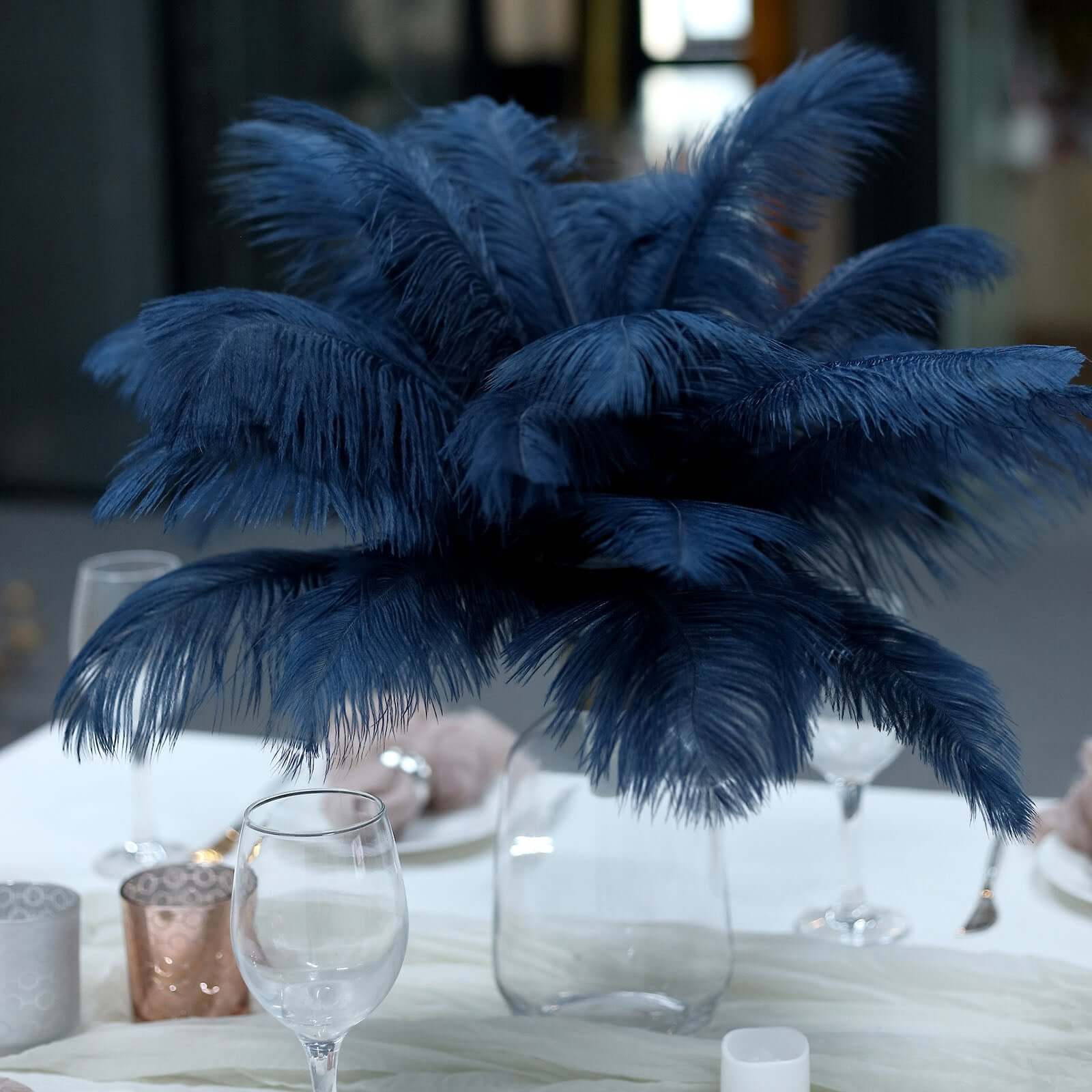 12 Pack Navy Blue Natural Plume Real Ostrich Feathers, DIY Centerpiece Fillers 13