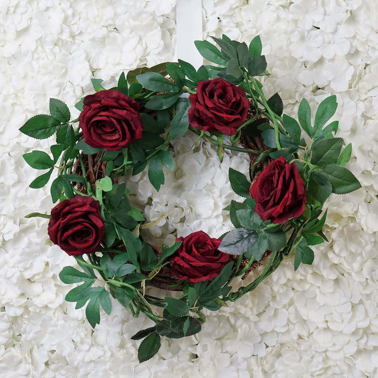 Burgundy Real Touch Artificial Rose and Leaf Flower Garland Vine 6ft