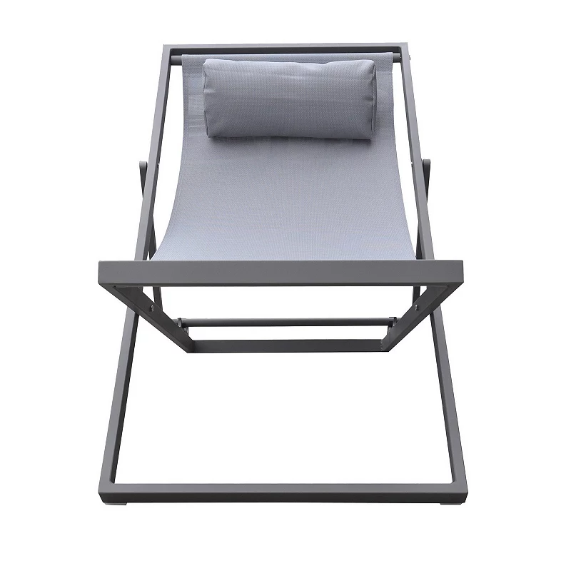 Textilene Upholstered Deck Chair with Padded Headrest， Gray