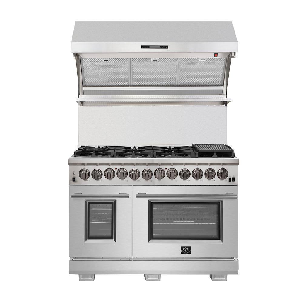 Forno Capriasca 48 in. 6.58 cu. ft. Gas Range with 8-Gas Burners and Double Electric 240-Volt Oven in Stainless Steel FFSGS6187-48