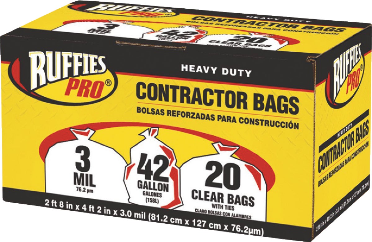 Ruffies Pro Contractor Trash Bag 42 Gal. Clear