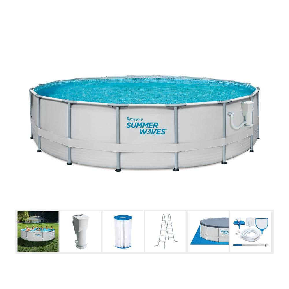 Summer Waves Elite 18 ft. Round 48 in. D Metal Frame Pool Set with Filter Pump P4001848B-SW