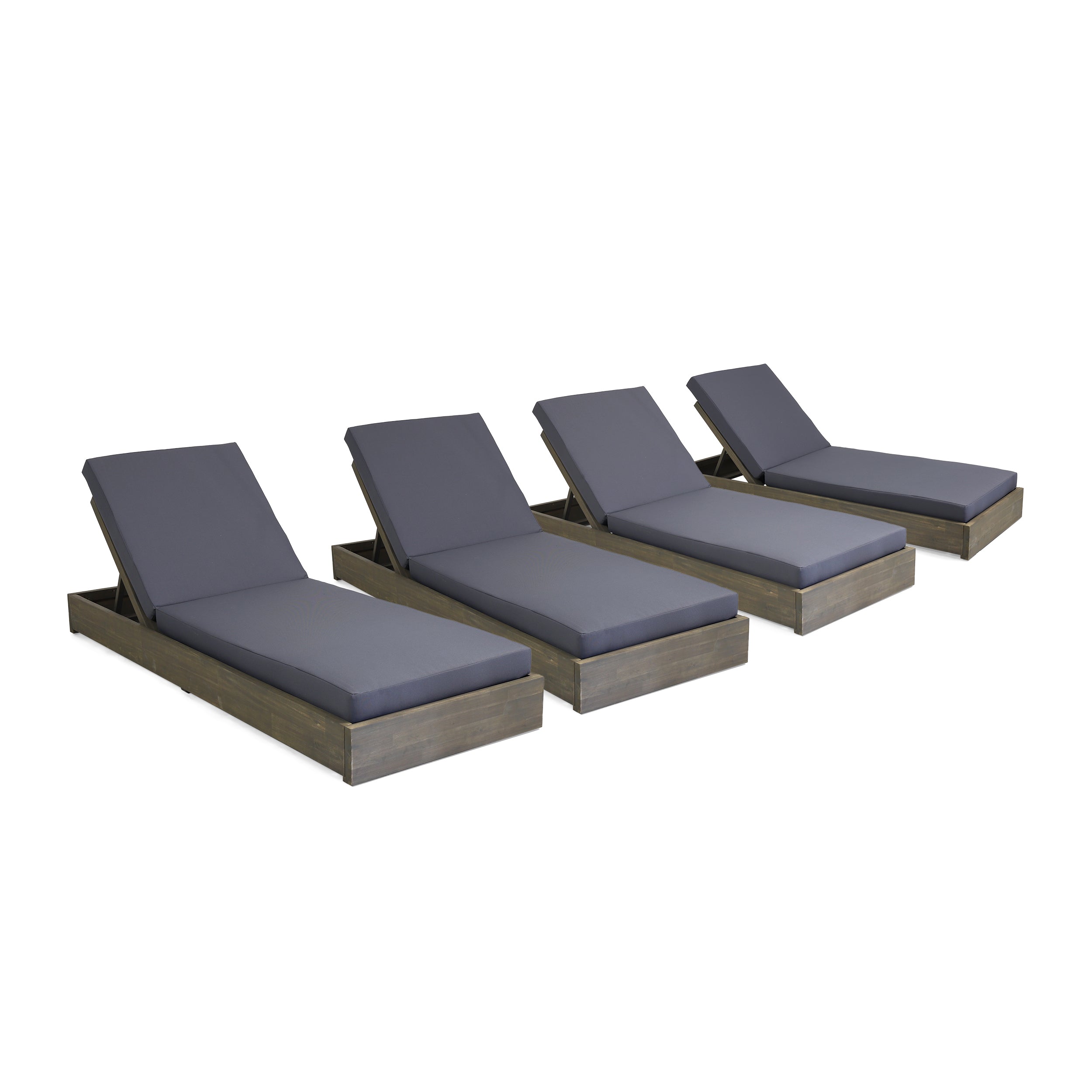 Niyanna Outdoor Acacia Wood Chaise Lounge with Cushion (Set of 4)