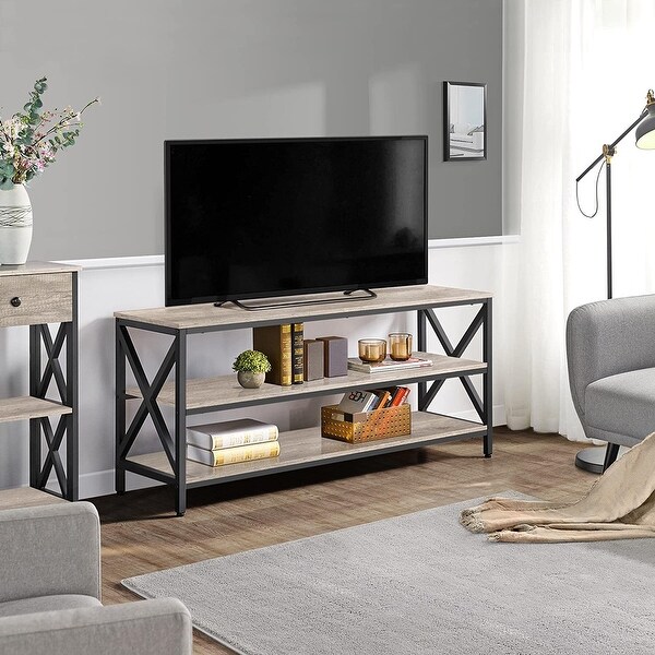 3 Tiers TV Stand for up to 70 Inch TVs， Industrial Media Entertainment Center TV Stand with Storage Shelves for Home