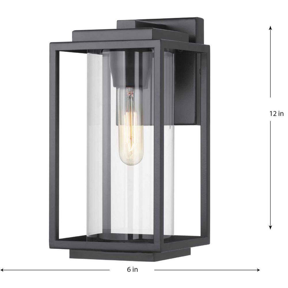 Progress Lighting Macstreet 12 in. 1-Light Matte Black Modern Outdoor Wall Lantern with Clear Glass P560221-031