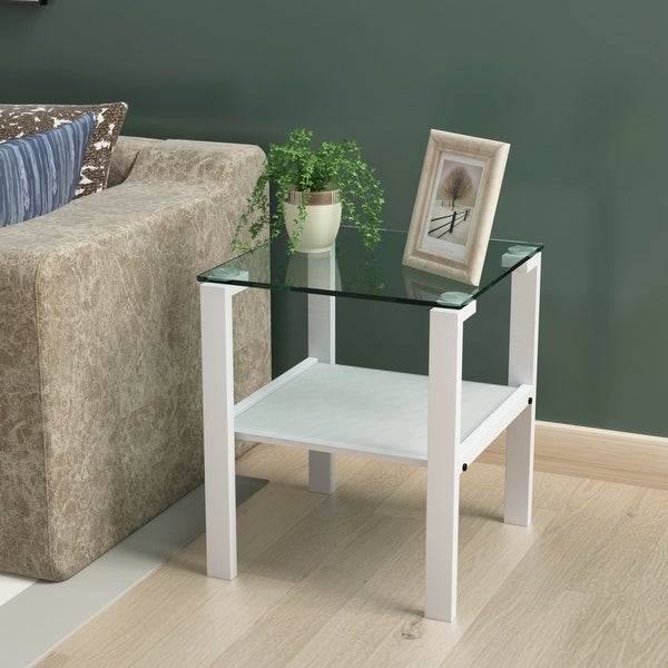 Square Glass End Table Wite Iron Tube Frame