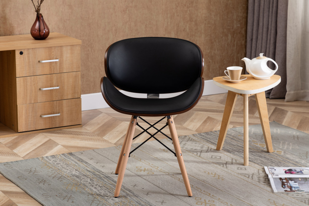 Home Beyond Black Synthetic Leather Leisure Arm Chair   Midcentury   Dining Chairs   by Home Beyond  Houzz