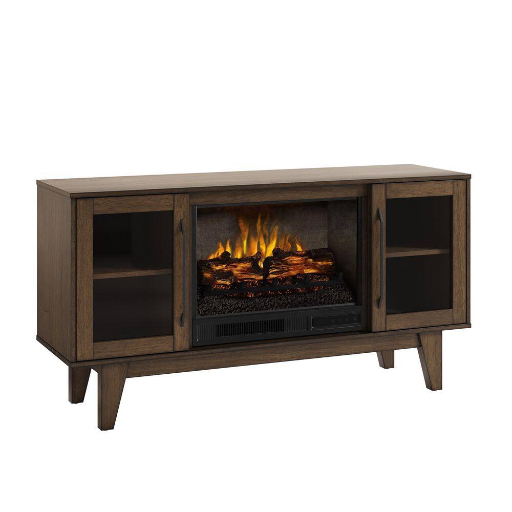 SCOTT LIVING ROSALIE 65 in. Freestanding Media Console Wooden Electric Fireplace in Warm Brown Birch HDSLFP65W-4A