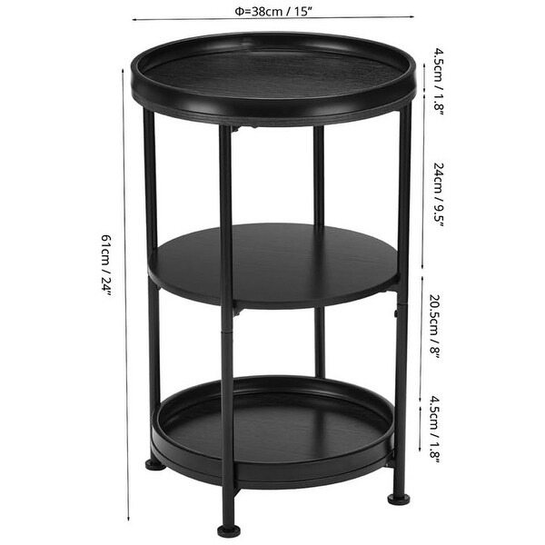 Round Industrial Sofa Table with 3 Storage Shelves，Black