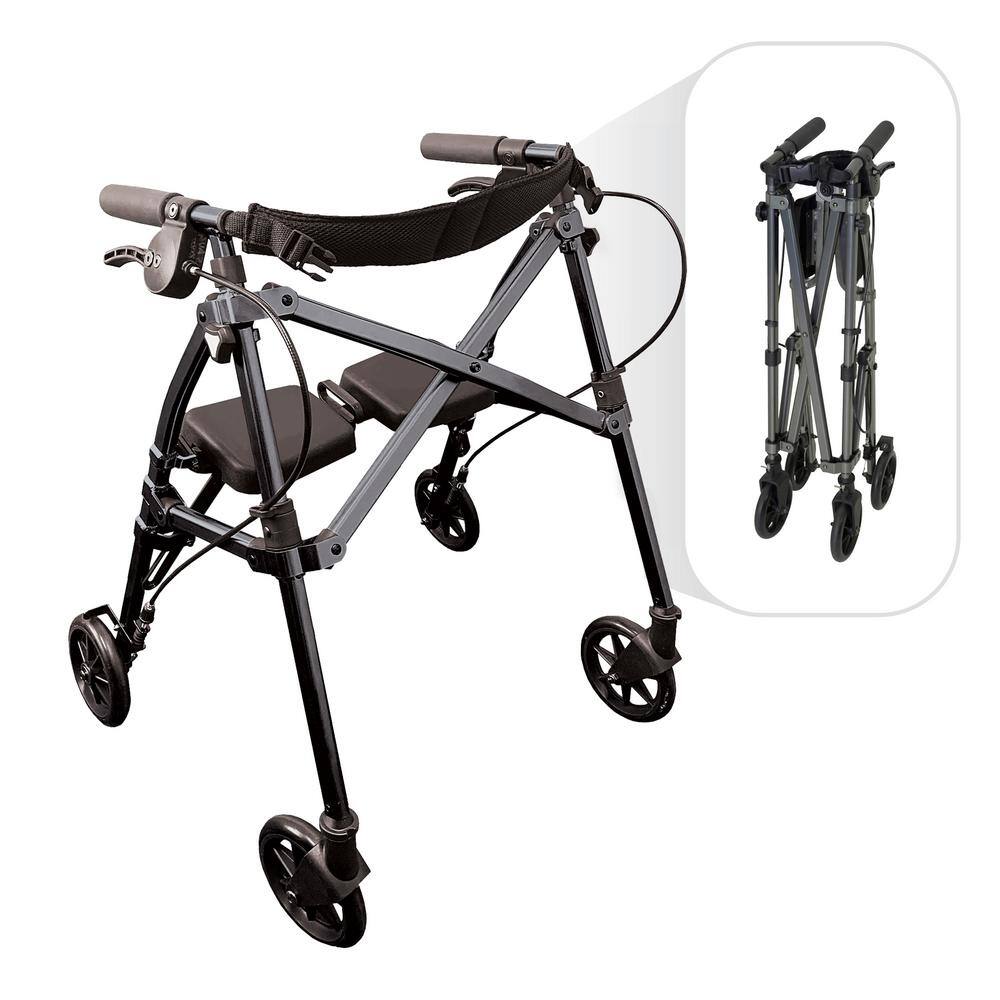 Stander Space Saver Rollator Short Lightweight Junior Folding Four Wheel Walker for Seniors in Black Walnut 4230-BW