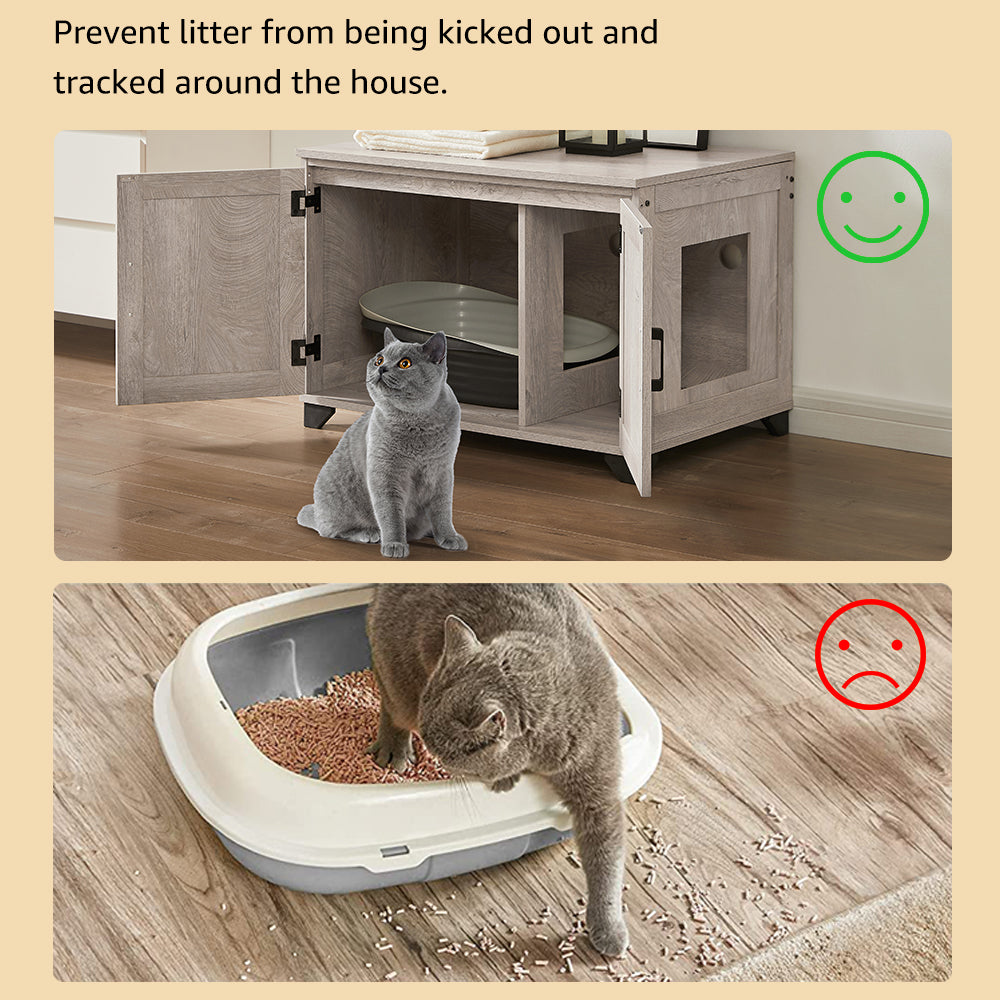 Unipaws Cat Litter Box Enclosure with Top Opening， High Jumbo Litter Box for Large Cat， Weathered Gray