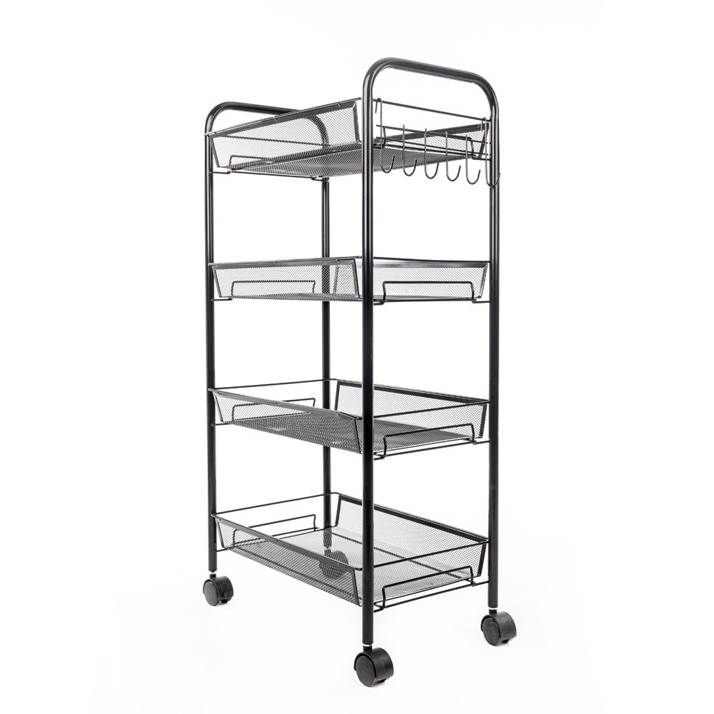 4-Tier Wire Rolling Cart， Space-Saving Removable Storage Cart， Mesh Metal Organization Cart on Wheels， Kitchen Storage Organizer， Standing Shelf Rack Units for Kitchen， Home， Office， Bedroom， K1276