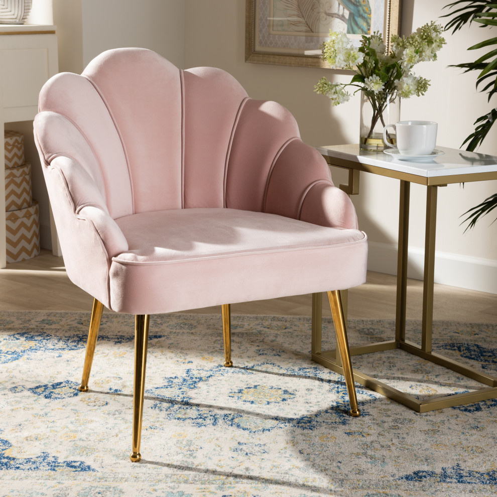 Sanaya Upholstered Seashell Shaped Accent Chair   Midcentury   Armchairs And Accent Chairs   by Baxton Studio  Houzz