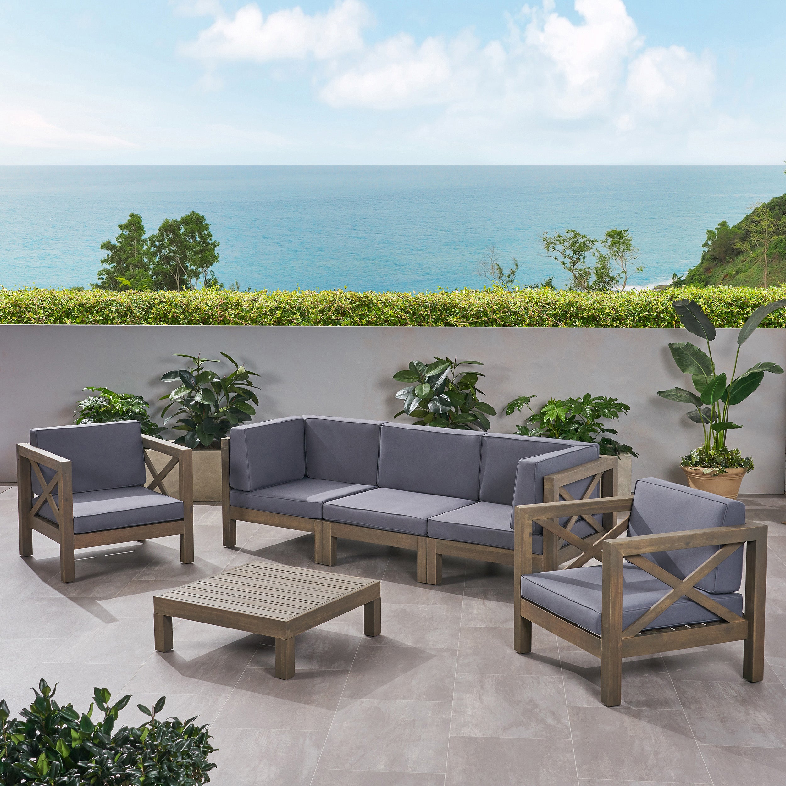 Morgan Outdoor 5 Seater Acacia Wood Sofa Chat Set