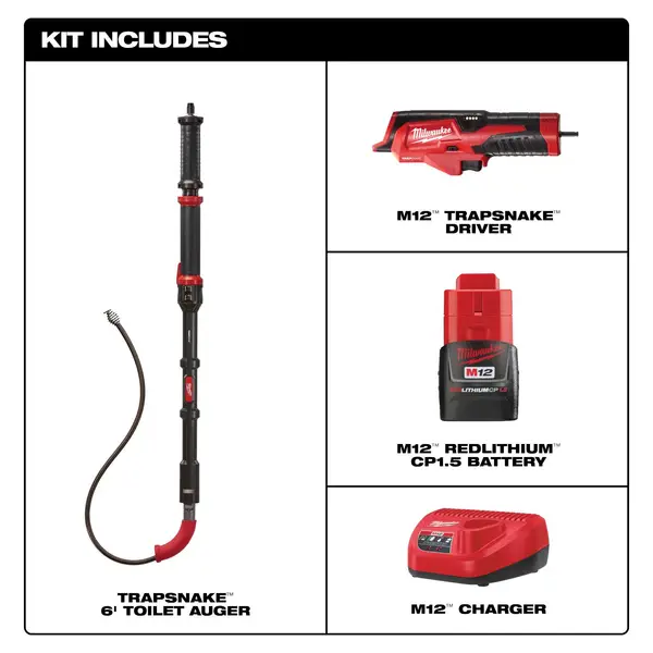 Milwaukee M12 TRAPSNAKE 6' Toilet Auger Kit