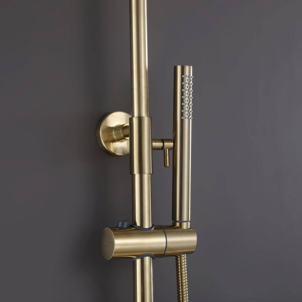 Flynama 2-Spray Multifunction Deluxe Wall Bar Shower Kit with Hand Shower in Brushed Gold RB-RB1035