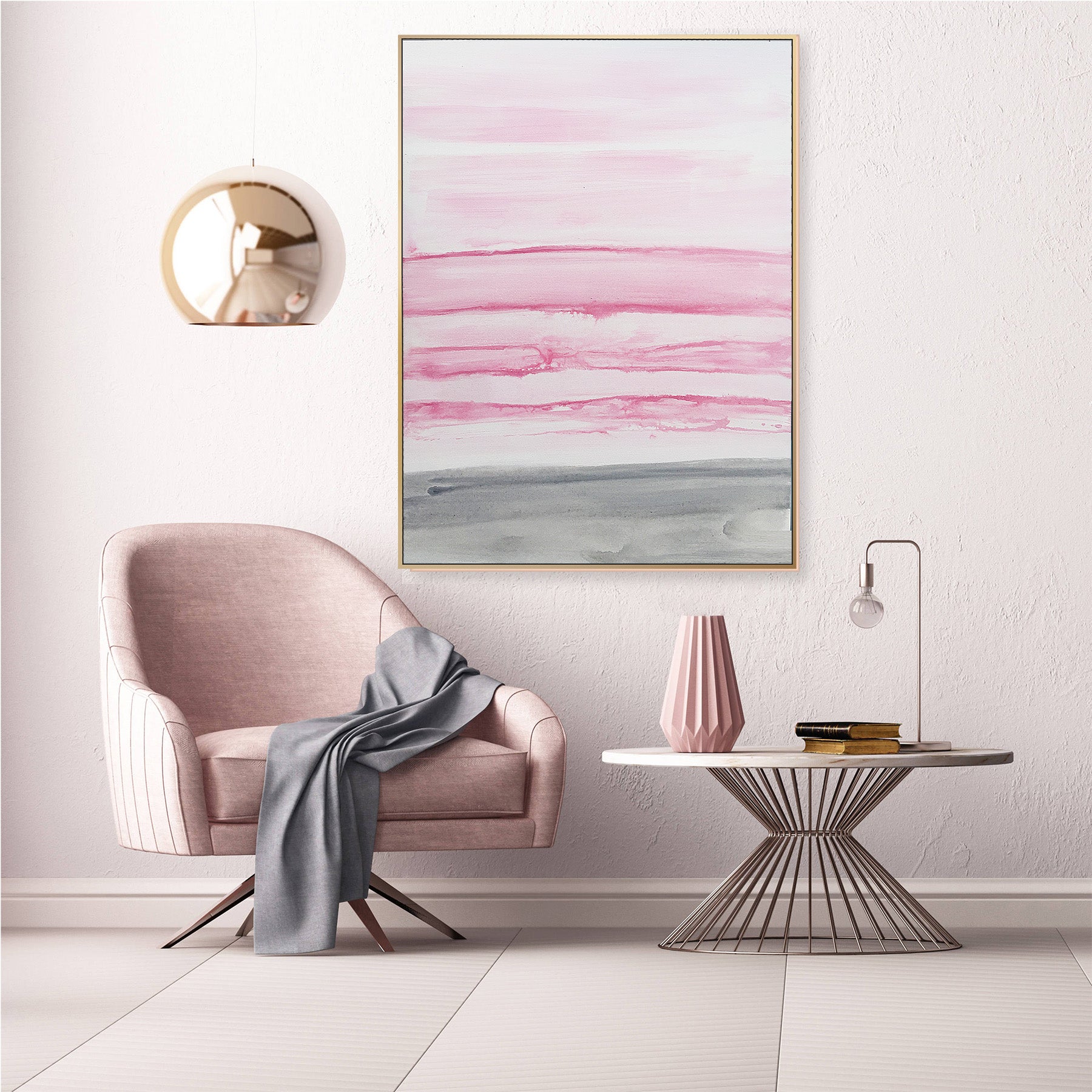 Pink Coast Hand Painted Art Painting With Frame 130X90 Cm Soaap0002